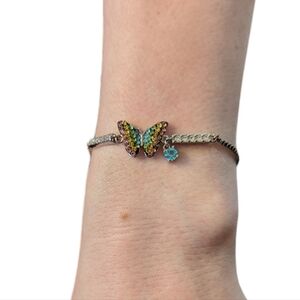 Rainbow Butterfly Colorful Rhinestone and Silver Butterfly Bracelet